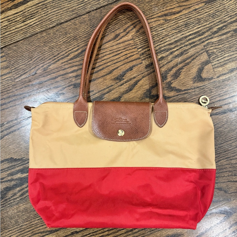 Stylish Red and Tan Tote - Longchamp Paris